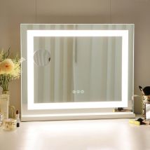 Miroir avec lampe peut ajuster 3 effets de lumière accroché au mur / Bureau double usage miroir de maquillage miroir de salle de bain grande taille