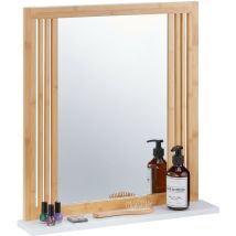 Relaxdays - Miroir avec tablette, bambou & mdf, rectangulaire, HxLxP: 56,5x54x10 cm, à accrocher, nature - blanc