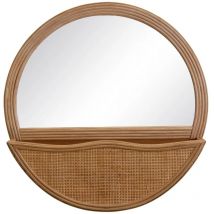 Grand miroir rond avec rangement en rotin
