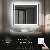 Foram - Miroir Salle De Bain Led 90x70 Cm Bella - Horizontal Rectangulaire Miroir Mural Avec Éclairage Intégré Miroir Lumineux - Blanc Froid 7000 K