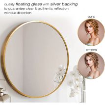 Miroir mural Ohjijinn Miroir circulaire pour mur, miroir rond mural de 60 cm avec cadre en aluminium brossé doré pour entrée, salle de bain, salle de