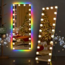 Fenchilin - Miroir en pied avec lecteur Bluetooth, miroir hollywoodien avec éclairage rgb, miroir au sol avec 22 ampoules led pour le dressing de la