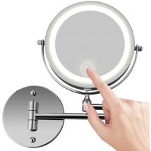Einemgeld - Miroir de maquillage mural, grossissant 10X, miroir de courtoisie éclairé par led sur deux côtés pour salle de bain, rotatif à 360°,