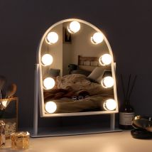Miroir de courtoisie hollywoodien arqué, miroir de table 25cm x 30cm, luminosité réglable en 3 couleurs, avec 9 ampoules led dimmables Fenchilin Blanc