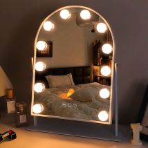 Miroir de courtoisie hollywoodien arqué, miroir de table 30cm x 41cm, luminosité réglable en 3 couleurs, avec 12 ampoules led dimmables Fenchilin