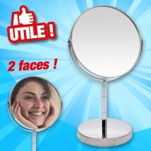 Eleganza - Miroir de maquillage, double face, base en acier inoxydable, ø 14 cm