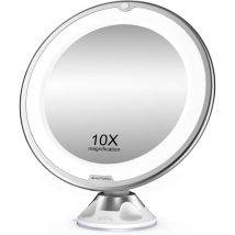 Miroir de maquillage grossissant 10x avec lumière led, 1 rotule, miroir de maquillage portable ajustable à 360° pour la salle de bain et le voyage,