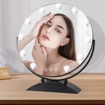 Miroir de Maquillage Hollywood , Miroir Lumineux rotond avec 11 Ampoules, led Réglables Dimmables, Tactile, 3 Modes d'Éclairage, Miroir Lumineux