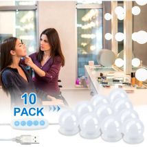 Miroir de maquillage lumineux à led avec 10 ampoules à intensité variable 3 couleurs Câble usb stylisé Hollywood