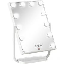Miroir maquillage Hollywood lumineux led tactile - 3 modes éclairage, inclinable, adaptateur - métal blanc verre