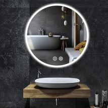 Yoleo - Miroir de Salle de Bain avec Eclairage led 60x60cm,Verre Antidéflagrant Anti-Brouillard,Miroir Mural Rond Interrupteur Tactile,Blanc Froid