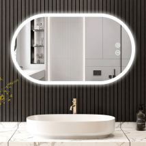 Yoleo - Miroir Mural Ovale de Salle de Bain avec Eclairage led 70x50cm,Verre Antidéflagrant Anti-Brouillard,Interrupteur Tactile,3 Couleurs