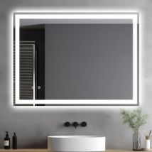 Miroir de Salle de Bain avec éclairage LED,Anti-buée,3 Couleurs de Lumière,Intensité Variable,Contrôle Tactile,Miroir Mural(80x60cm)