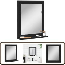 Miroir de salle de bain avec étagère noir bois d'ingénierie - Miroir Salle De Bain - Meuble Salle De Bain - Miroir Avec Étagère - Miroir Design