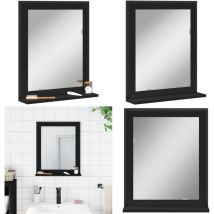 Miroir de salle de bain avec étagère noir bois d'ingénierie - Miroir Salle De Bain - Meuble Salle De Bain - Miroir Avec Étagère - Miroir Design