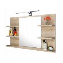 Domtech - Miroir de salle de bain avec étagères et éclairage led Miroir mural de salle de bain en chêne Sonoma, applique led