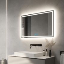 100x60 cm Miroir de salle de bain éclairé avec éclairage LED Variable Éclairé Blanc froid Blanc chaud Antibuée Miroir mural IP44 Interrupteur mural