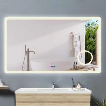 Acezanble - 80x60cm miroir salle de bain avec éclairag + miroir mural cosmétique lumineux + 3couleurs led réglables + anti-buée + Miroir grossissant