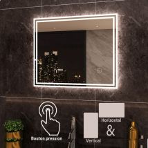 Sirhona - Miroir de salle de bain led 60x50 cm Commutateur tactile Miroir Maquillage éclairage intégré blanc froid
