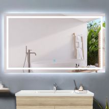 Acezanble - 140x70cm miroir de salle de bain anti-buée, miroir led avec éclairage, miroir mural cosmétique lumineux,interrupteur tactile