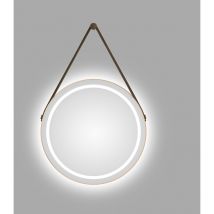 Miroir de salle de bain led rond Talos corvia Shine en or mat Ø50 cm - Miroir rond avec sangle en similicuir de haute qualité - adapté aux pièces