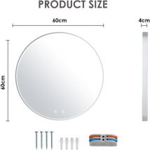 Tlgreen - Miroir de Salle de Bain led Rond,Miroir Mural,Bande Lumineuse cob améliorée,Anti-buée,Interrupteur Tactile,3 couleurs de lumière(Φ60cm)