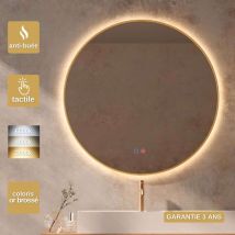 Ledimex - Miroir Salle de Bain fun Ø60cm - Or Brossé - Rétro-éclairage t° Led Variable - Tactiles On/Off & Anti-Buée