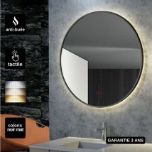 Ledimex - Miroir Salle de Bain fun - Ø70cm - Noir Mat - Rétro-éclairage t° Led Variable - Tactiles On/Off & Anti-Buée