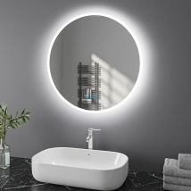 60cm Miroir de Salle de Bain Rond avec interrupteur tactile ou commande de l'interrupteur mural, anti-buée, lumière blanche froide/chaude/neutre