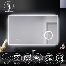 Miroir de salle de bains 100 x 60 x 4cm - Miroirs cosmétiques muraux - Miroir avec led illumination - Miroir grossissant 3X - Blanc froid - Avec