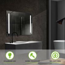 Ledimex - Miroir de Salle de Bains Lumineux Éclairage Intégré Led Frontal Bords Arrondis L70 x H80 cm, cristaled Plus