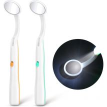 Miroir Dentaire avec Lumière 2 Pièces Miroir Bouche-Dent Miroir d'Inspection Dentaire Miroir Oral avec Lumière led Pile Incluse, Vert et Orange