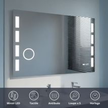 Excellence - Miroir Lumineux 120x80 Cm - Antibuée, Loupe Et Horloge