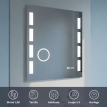 Excellence - Miroir Lumineux 70x80 Cm - Antibuée, Loupe Et Horloge