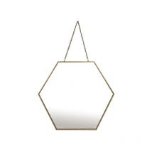 Miroir hexagonal avec chaînette en métal doré 30x26cm
