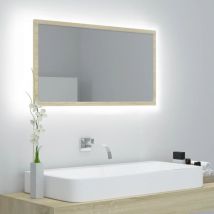 Bonnevie - Miroir led lumineux de salle de bain Style baroque - Miroir mural Chêne sonoma 80x8,5x37 cm Aggloméré BV115479