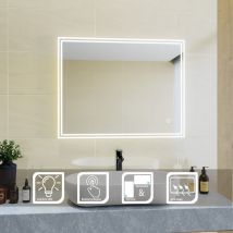 Miroir led Miroir de salle de bains avec éclairage led Miroir Cosmétiques Mural Lumière Illumination avec Commande par Effleurement 90x70 cm - Sirhona