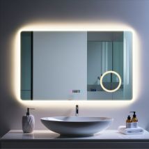 Saniland - Miroir led Multifonction 3 en 1 - Horloge Intégrée, Éclairage 3 Couleurs et Miroir Grossissant - 160x80 cm