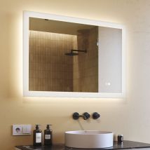 Miroir Salle de Bain avec Eclairage 100x70, Miroir LED avec Tactile et Fonction Anti-buée, Systeme Couleur DUAL LED