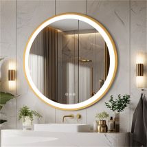 Luvodi - Miroir led Salle de Bain Rond avec Interrupteur tactile, Miroir lumineux de salle de bain Cadre Doré en Aluminium, 3 Couleurs de Lumière et