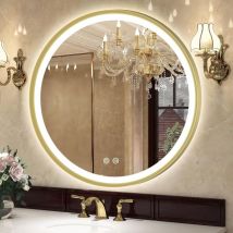 S · Bagno - Miroir Lumineux de Salle de Bain, 3 Couleur/ Désembuage/ Dimmable/, IP44 Miroir Led Salle de Bain Rond avec Cadre en Aluminium Doré d'un
