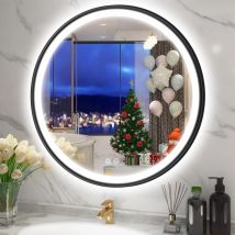 S · Bagno - Miroir Lumineux de Salle de Bain, 3 Couleur/ Désembuage/ Dimmable/, IP44 Miroir Salle de Bain avec Eclairage Rond avec Cadre en Aluminium