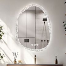 Luvodi - Miroir Lumineux de Salle de Bain Asymétrique avec Cadre Transparent en Effet de Glace, Miroir Mural Maquillage Irregulier Design,