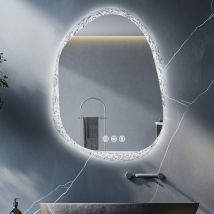 Luvodi - Miroir Lumineux de Salle de Bain Asymétrique avec Cadre Transparent en Effet de Glace, Miroir Mural Maquillage Irregulier Design,