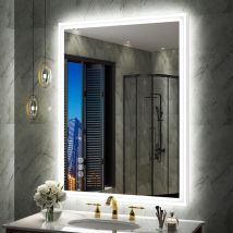S · Bagno - Miroir Lumineux de Salle de Bain, Bluetooth/ Désembuage/ 3 Couleur/ Dimmable/ Cadre en Aluminium Blanc, IP44 Miroir Salle de Bain Led