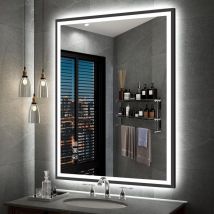 S · Bagno - Miroir Lumineux de Salle de Bain, Bluetooth/ Désembuage/ 3 Couleur/ Dimmable/ Cadre en Aluminium Noir, IP44 Miroir Salle de Bain Led