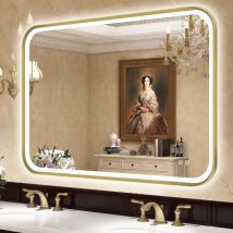 S · Bagno - Miroir Lumineux de Salle de Bain, Désembuage/ Dimmable/ 3 Couleur, IP44 Miroir Salle de Bain avec Eclairage 100x70 cm avec Cadre en