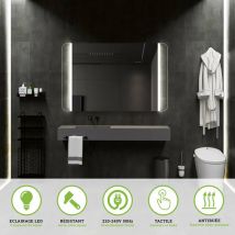 Ledimex - Miroir de Salle de Bains Lumineux avec Éclairage Intégré Tri Led Frontal - Double Sensor On/Off et Anti-Buée l.60 x H.80 cm copenhague