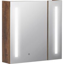 Miroir lumineux led armoire murale design de salle de bain 2 en 1 dim. 70L x 15l x 65H cm mdf aspect bois