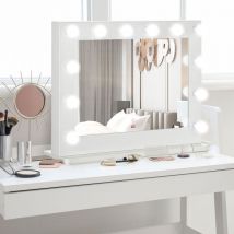 Miroir maquillage Hollywood lumineux led tactile - 12 led, luminosité réglable, fonction mémoire - métal mdf blanc verre